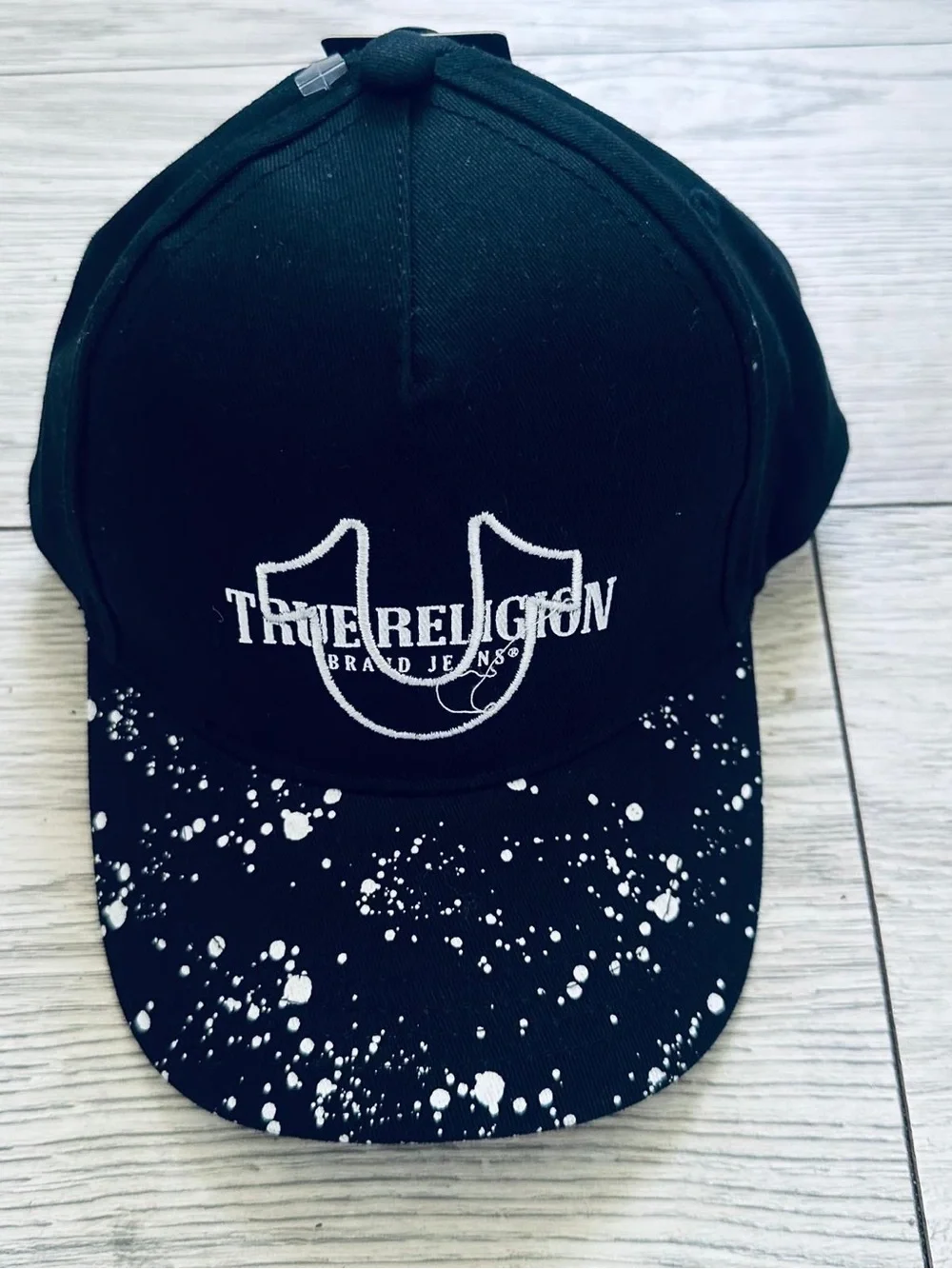 True Religion Kids Black Cap with White Logo and Paint Splatter 5-8
